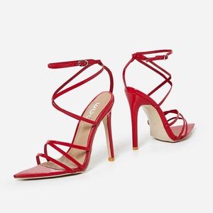 Red patent pointed stiletto sandals